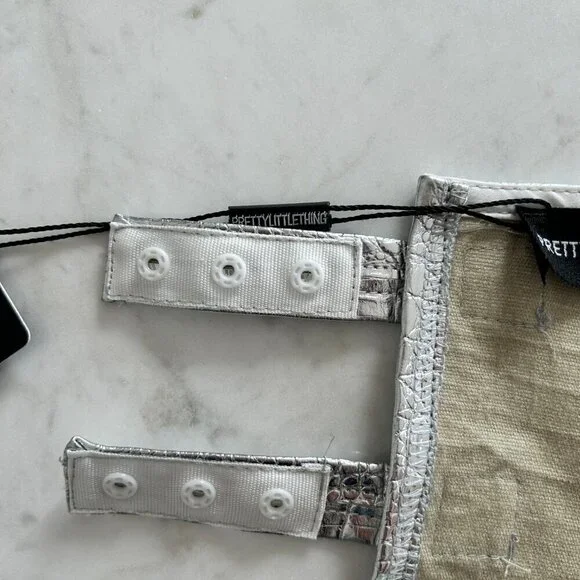 Pretty Little Things Bralette Silver Metallic Croc Halter Bustier NWT - Picture 10 of 12